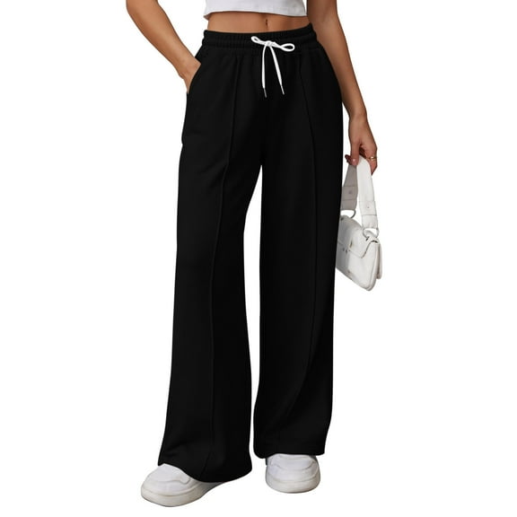 Riecok Sweatpants for Women High Waist Elastic Waist Straight Leg Solid Color Casual Plus Size Lounge Sweatpants with Pockets
