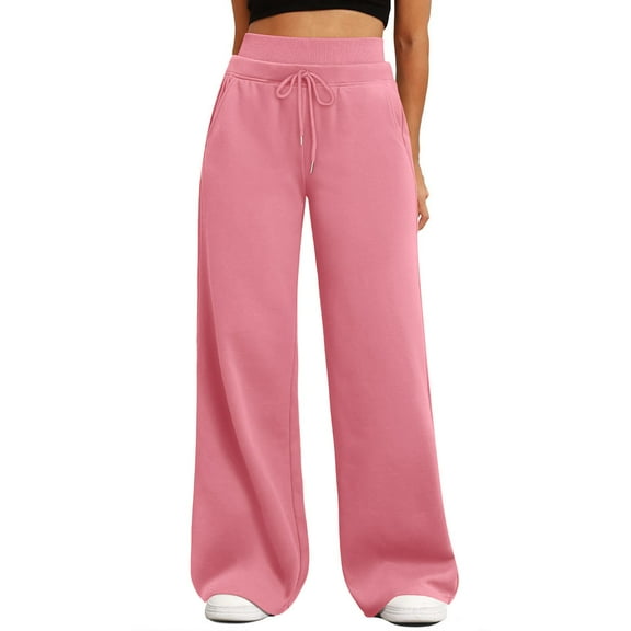 qelini Sweatpants for Women Plus Size Elastic Waist Drawstring Pants Solid Baggy Wide Leg Pants Casual Versatile Trousers