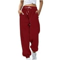 thumbnail image 1 of qelini Sweatpants for Women Wide Leg Fleece Pants Elastic Waist Loose Loungewear Pants Casual Dressy Trousers with Pockets, 1 of 6