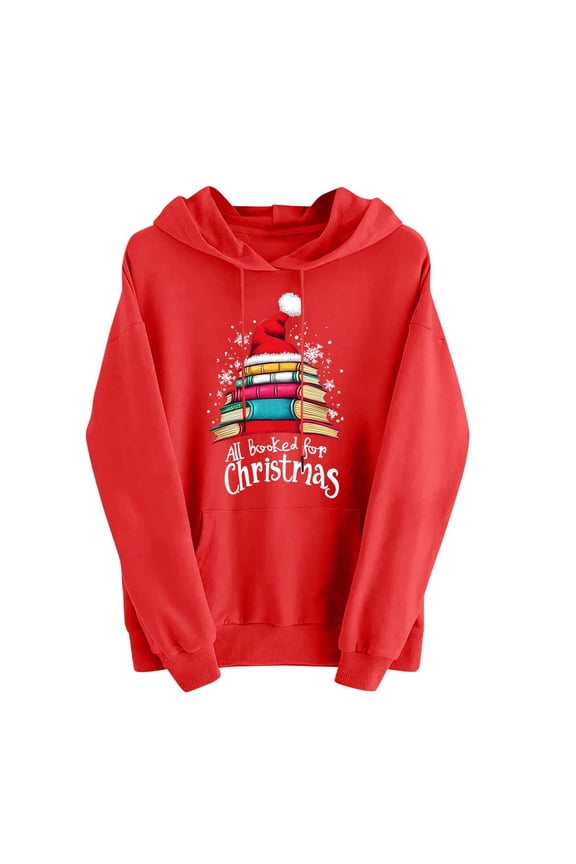 Sweatshirts for Women Plus Size Christmas Crew Neck Long Sleeve Hooded Drawstring Pullover Drawstring Pullover Tops Trendy Fall Clothes