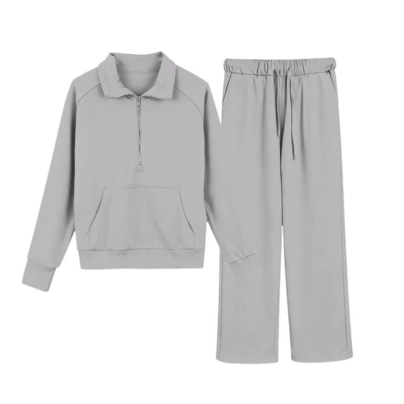 Riecok Sweatsuits for Girls Collared Long Sleeve Sweatshirts and Wide Leg Pant Half Zipper Workout Outfits