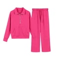 thumbnail image 1 of Riecok Sweatsuits for Girls Collared Long Sleeve Sweatshirts and Wide Leg Pant Half Zipper Workout Outfits, 1 of 6