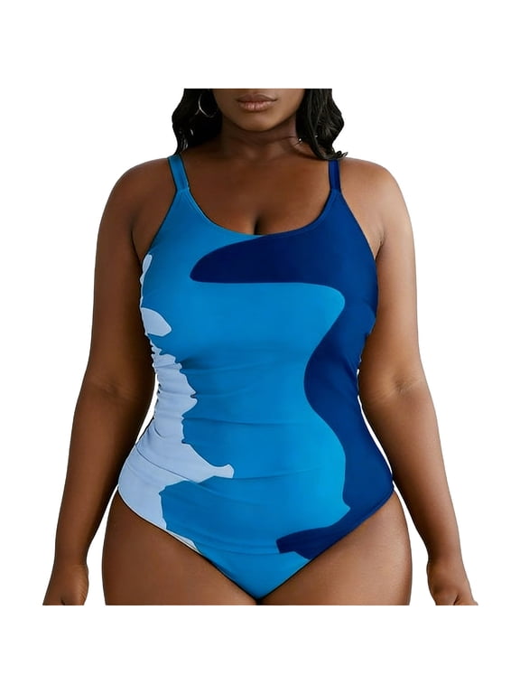 Swimsuit One Piece Women Plus Size Spaghetti Strap Bathing Suit Modest Beach Vacation Swimwear