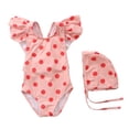 thumbnail image 1 of Riecok Swimsuit Toddler Girl Summer Ruffle Sleeve Bathing Suit Cute Printed Beach One Piece Swimwear with Hat, 1 of 5
