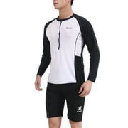 Riecok Swimsuit for Men 2 Piece Swimwear Sets Colorblock Quick Dry Long Sleeve Swim Top and Trunks Beach Bathing Suits