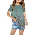 thumbnail image 1 of Riecok T Shirt for Girls Easy to Put on and Take Off Casual School or Outdoors Summer Top Tees Printing Skin-Friendly 3-14 Years Round Neck Girls Green 11 Years, 1 of 2