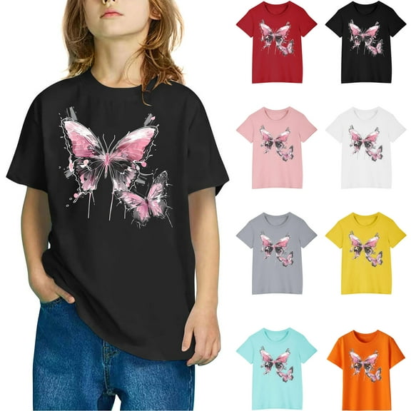 Riecok T Shirts for Girls Boy Plus Size Crewneck Short Sleeve Comfortable Shirt Kids Clothes Toddler Kids Girls 2025 Casual Loose Shirts Blue 5 T