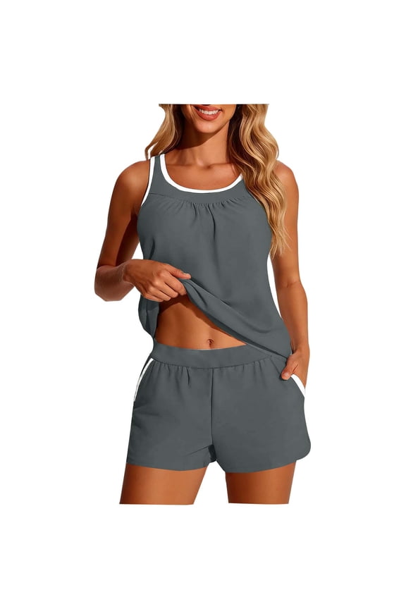 Tankini Bathing Suits for Women Two Piece Wide Strap Backless Swimsuits Modest Beach Vacation Swimwear