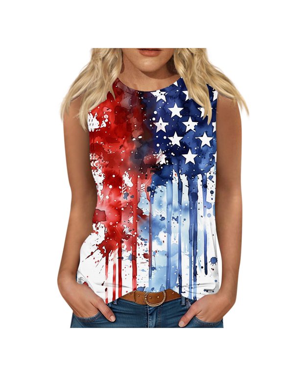 Teen Girls USA Patriotic American Flag Tank Top Sleeveless Summer Loose Clothes Patriotic Plus Size Teen Girls USA Patriotic Blue 4XL
