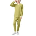 thumbnail image 1 of Riecok Thermal Underwear Set for Kids Long Sleeve Solid Color Pullover Tops and Long Pants Fall Warm Sleepwear Sets, 1 of 6