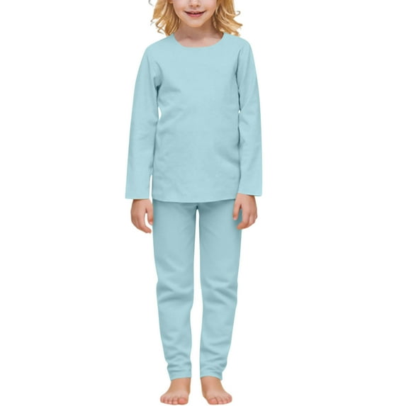 Riecok Thermal Underwear Set for Kids Long Sleeve Solid Color Pullover Tops and Long Pants Fall Warm Sleepwear Sets