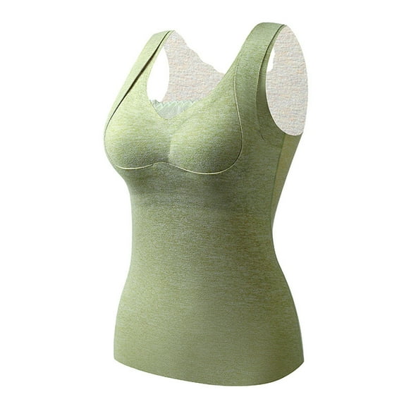 Riecok Thermal Underwear for Women Shapewear Bodysuit for Women Round-Neck Built-In Breast Pads Button Warmth Winter Fall Fashion Comfortable Soft Green XL
