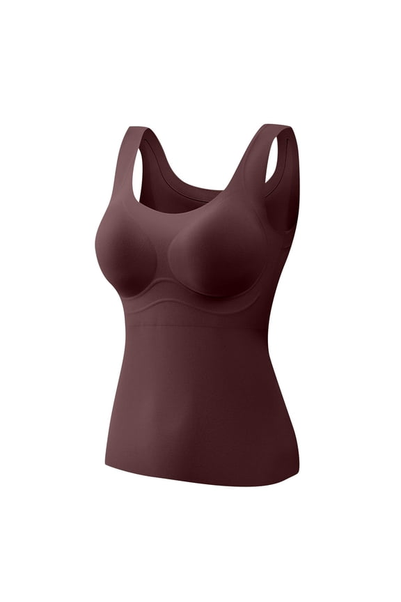 Thermal Underwear for Women Tops Shapewear Bodysuit for Women Round-Neck Built-In Bra Button Warmth Winter Fall Fashion Shaper Slimming Girdles Brown M