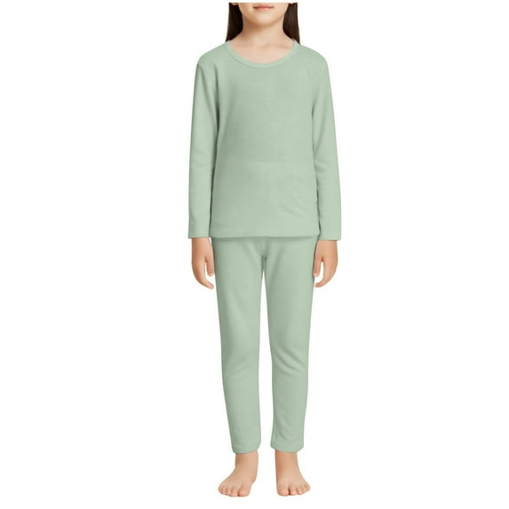 Riecok Thermal Underwear for Girls Boys Long Sleeve Solid Color Pullover Tops and Long Pants Fall Warm Sleepwear Sets