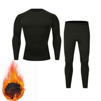 Riecok Thermal Underwear for Men Set Seamless Round Neck Solid Color High Elasticity Keep Warml Thermal Underwear Sets Black S