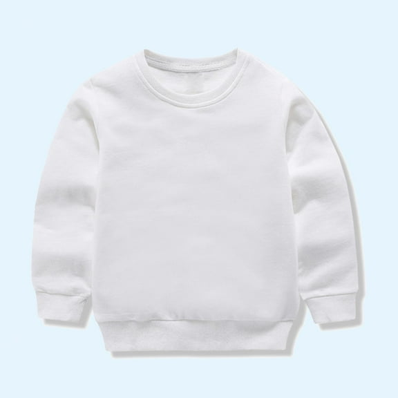 Riecok Toddler Baby Boy Girl Basic Solid Plain Cotton T Shirts Long Sleeve Round Neck Plain Shirt Spring Fall Clothes Kids Casual Pullover Shirts White 5 Years