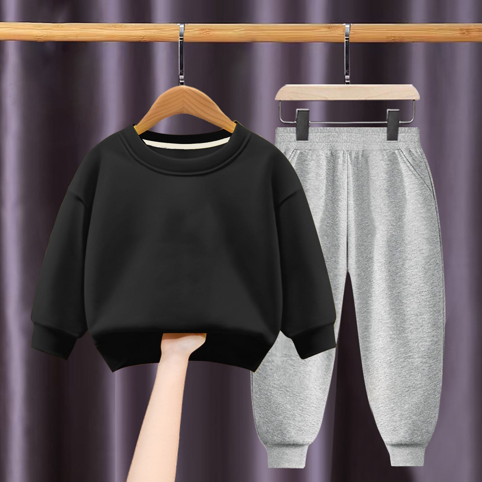 Riecok Toddler Baby Boy Girl Clothes Crewneck Long Sleeve Sweatshirt Tops and Jogger Pants Casual Fashion Solid Color 2PCS Fall Winter Outfits Set Black 4 Years