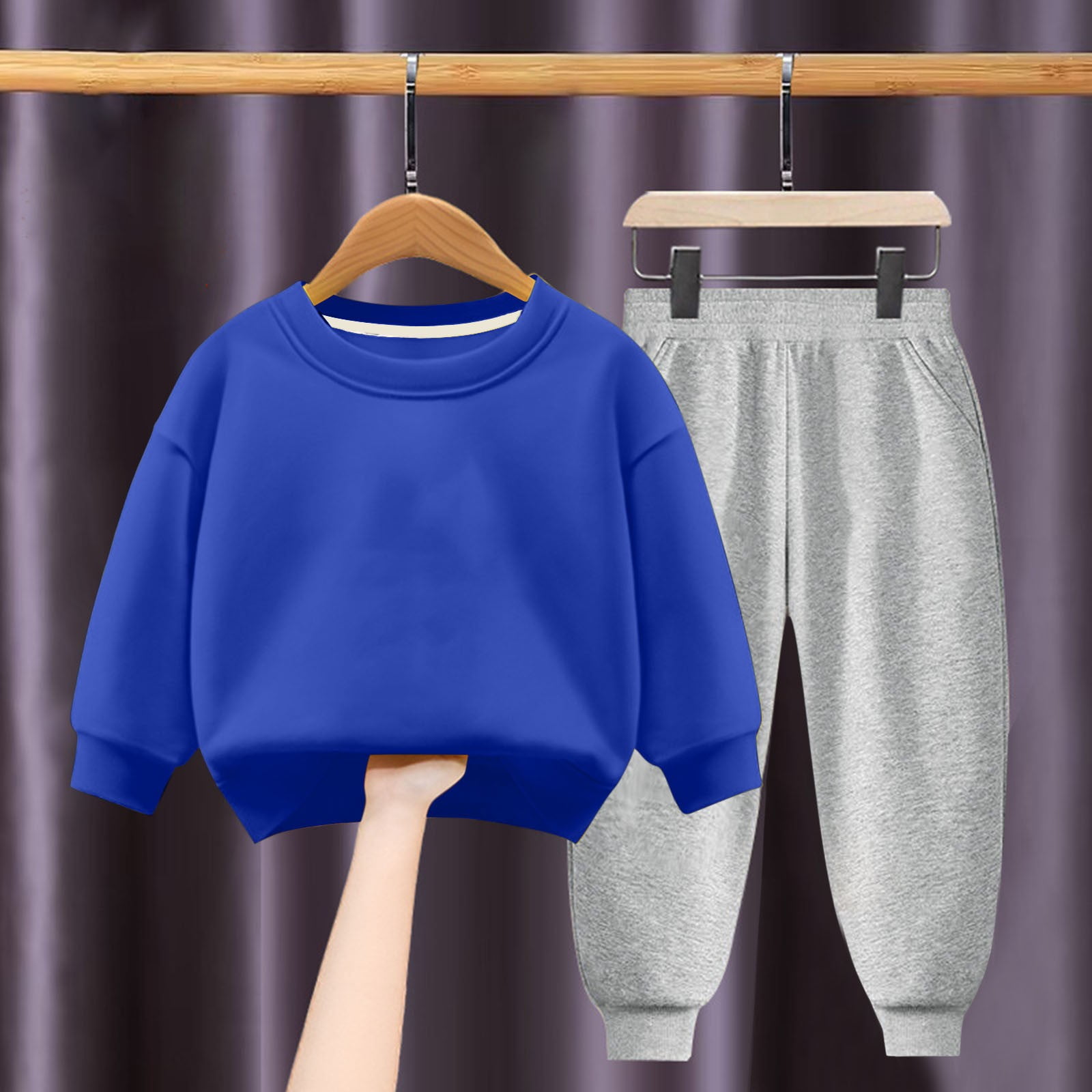 Riecok Toddler Baby Boy Girl Clothes Crewneck Long Sleeve Sweatshirt Tops and Jogger Pants Casual Fashion Solid Color 2PCS Fall Winter Outfits Set Blue 8 Years