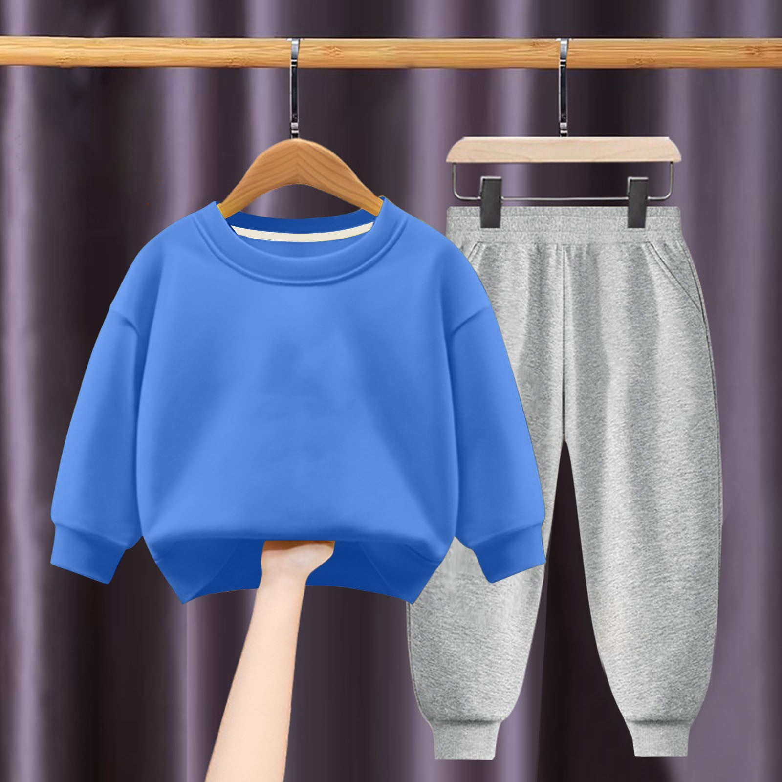 Riecok Toddler Baby Boy Girl Clothes Crewneck Long Sleeve Sweatshirt Tops and Jogger Pants Casual Fashion Solid Color 2PCS Fall Winter Outfits Set Light Blue 6 Years