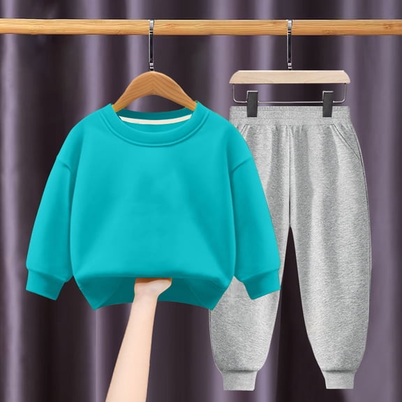 Riecok Toddler Baby Boy Girl Clothes Crewneck Long Sleeve Sweatshirt Tops and Jogger Pants Casual Fashion Solid Color 2PCS Fall Winter Outfits Set Sky Blue 3 Years