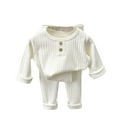thumbnail image 1 of Riecok Toddler Baby Boy Girl Clothes Crewneck Long Sleeve Tops and Leggings Pants Casual Fashion Solid Color 2PCS Fall Winter Outfits Set White 120, 1 of 2