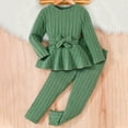 thumbnail image 1 of Riecok Toddler Baby Boy Girl Clothes Crewneck Ribbed Long Sleeve Tops and Leggings Pants Casual Fashion Solid Color 2PCS Fall Winter Outfits Set Green 3 Years, 1 of 8