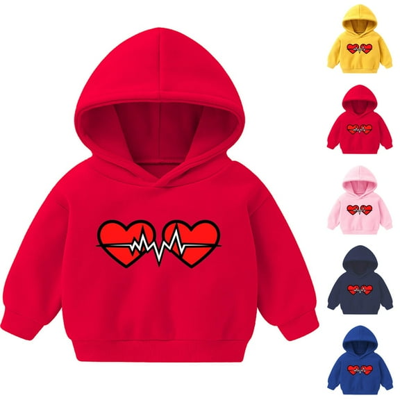 Riecok Toddler Baby Boys Girls Cotton Hoodie Sweatshirt Long Sleeve With Pockets Round Neck Trendy Casual Love Pattern Kids Warm Winter Hoodies Pullover Hooded Sweatshirt Yellow 3 T