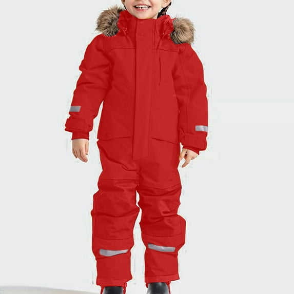 Riecok Toddler Boy Girl Snowsuit Waterproof Windproof Hooded Snowsuit Winter Outdoor Overalls Snowboarding Ski Clothing