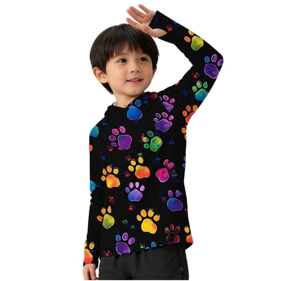 Riecok Toddler Boy Rash Guard Shirt Long Sleeve Sun Protection Pullover Breathable Hooded Tops Hiking Running Clothes Black 120