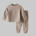 thumbnail image 1 of Riecok Toddler Girl Clothes Sets Round Neck Long Sleeve Tops and Leggings Pants Outfits Set Casual Fashion Solid Color 2PCS Fall Winter Outfits Set Khaki 6 Years, 1 of 6