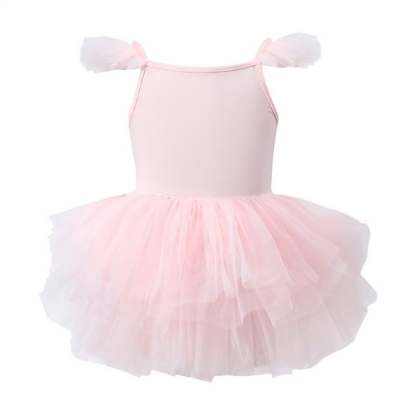 Riecok Toddler Girls Sleeveless Solid Color Ballet Dress Tulle Dance Practice Outfit for 2-6 Years Soft Mesh Skirt Pink 2-3 Years