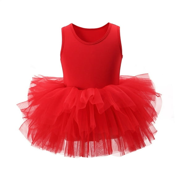 Riecok Toddler Girls Sleeveless Solid Color Ballet Dress Tulle Dance Practice Outfit for 2-6 Years Soft Mesh Skirt Red 3-4 Years