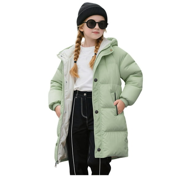 Riecok Toddler Jacket with Hoodie for Girls with Pocket Long Sleeve Zip up Solid Color Thick Warm Casual Outwear Green 2 Years