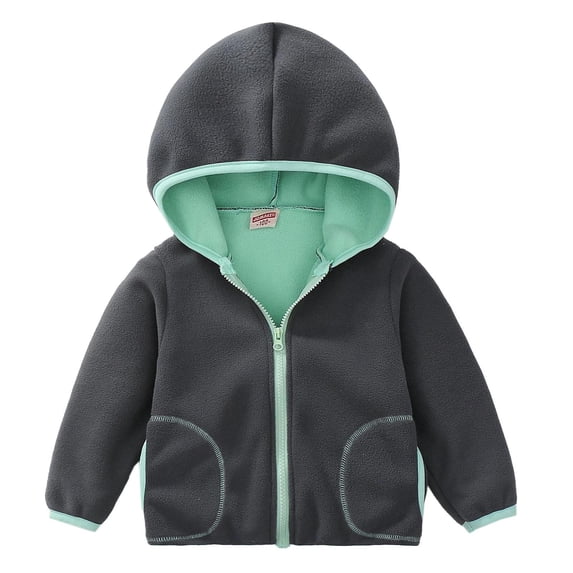 Riecok Toddler Jacket with Hoodie with Pocket Long Sleeve Zip up Solid Color Fashion Casual Outwear Green 6 Years