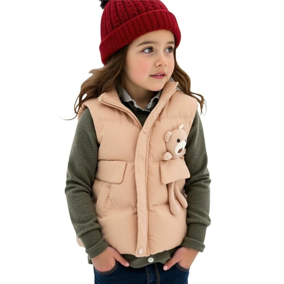 Riecok Toddler Puffer Vest Zip up Sleeveless Jackets Solid Quilted Thick Waistcoat Winter Warm Outerwear with Bear