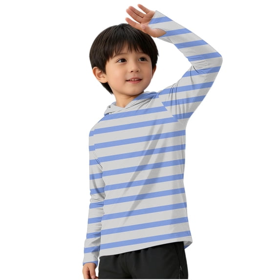 Riecok Toddler Rash Guard Shirt Long Sleeve Sun Protection Pullover Breathable Hooded Tops Hiking Running Clothes Light Blue 140