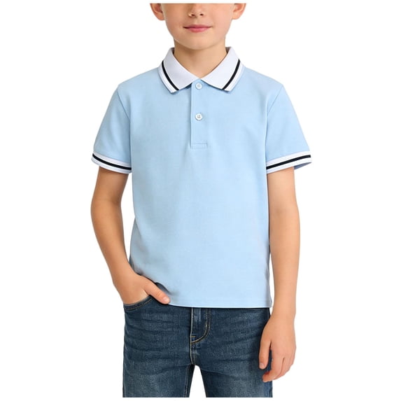 Riecok Toddler Shirts for Boys Short Sleeve Collared Pullover Solid Button Down Tee Shirts Casual Tops