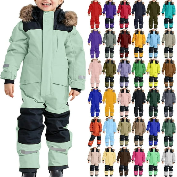 Riecok Toddler Snow Suit 18-33 Months Waterproof Ski Suit Overalls Outdoor Zip Insulated Warm Fashion Comfy Casual Winter Gift for Girls Boys Navy 110