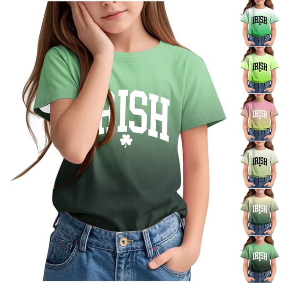 Riecok Toddler T Shirts Girls Crewneck Shamrock Shirt Tops for Boys Trendy Outfits Blouses Top Summer 7 T Army Green
