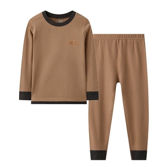 Riecok Toddler Thermal Underwear Sets Long Sleeve Solid Color Pullover Tops and Long Pants Soft Comfortable Bottom Sets