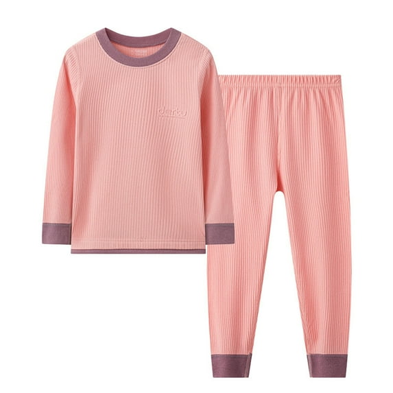 Riecok Toddler Thermal Underwear Sets Long Sleeve Solid Color Pullover Tops and Long Pants Soft Comfortable Bottom Sets