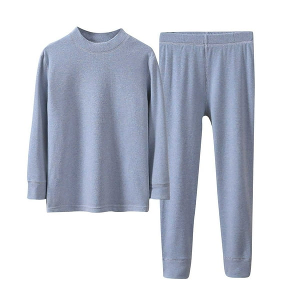 Riecok Toddler Thermal Underwear Sets Long Sleeve Solid Color Pullover Tops and Long Pants Soft Comfortable Warm Homewear