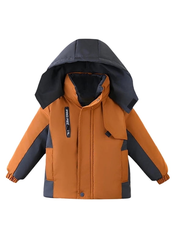 Toddler Winter Coats for Boys with Pocket Long Sleeve Zip up Solid Color Everyday Casual Outwear Orange 4 Years