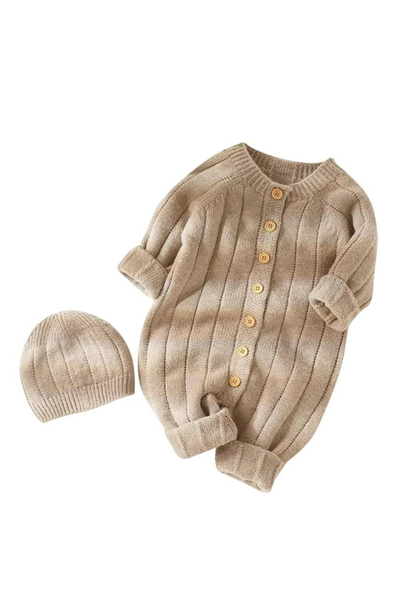Toddler Winter Jumpsuit Button up Front Long Sleeve Solid Color Comfortable Romper Jumpsuit for Infant Khaki 6 Months