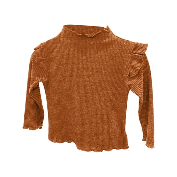 Riecok Toddler Winter Sweater Crewneck Long Sleeve Solid Color Ruffle Pullover Cotton Top Sweater Yellow 4 Years