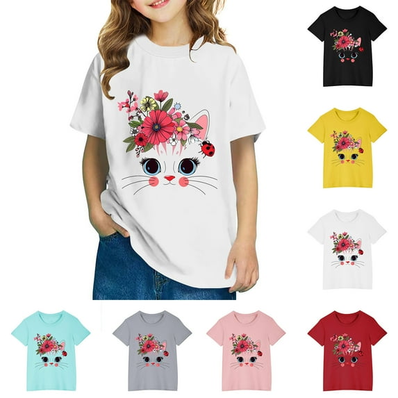 Riecok Tops for Girls Round Neck Shirt Kids Clothes Toddler Kids Boy 2025 Comfortable Lightweight Trendy Outfits Blouses Top Summer 7 T Pink