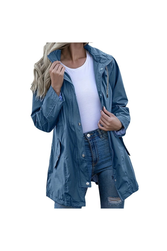 Trench Jackets for Women Long Sleeve Hooded Jackets Zip Up Coats with Pockets Solid Color Casual Althletic Clothes