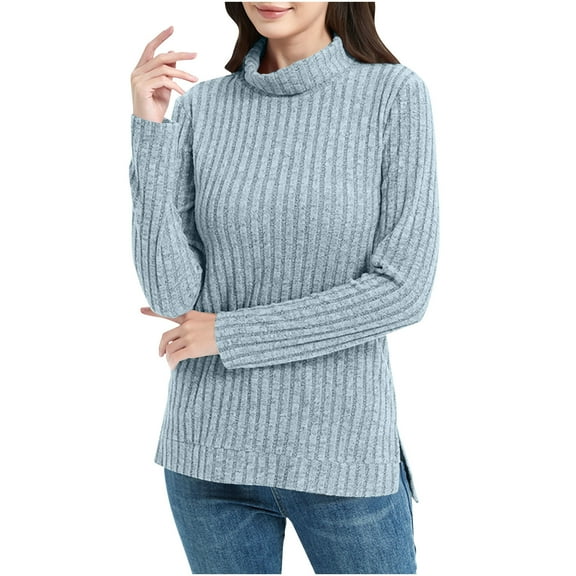 qelini Turtleneck Sweaters for Women Pullover Knitted Sweaters Solid Long Sleeve Tops Dressy Thermal Blouses