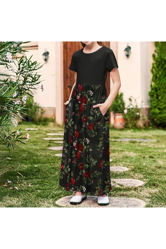 Tween Girls Simple Flower Artwork Sleeveless Vest Dress Kids Casual Summer Outfit Fashionable Clothing Cute Dress Black 11 Years