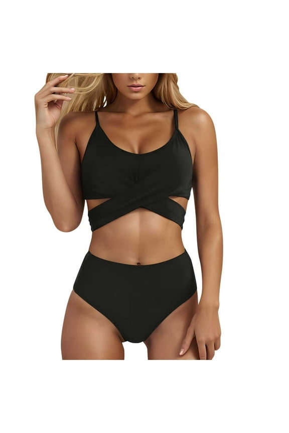 Two Piece Swimsuits for Women Bikini Push up Swimwear Sets Solid Swim Suit Sleeveless Beach Bathing Suits